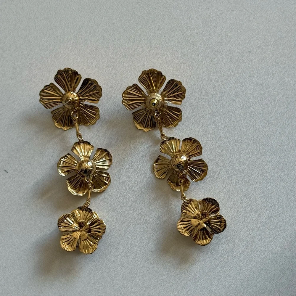 Gold Floral Drop Earrings - Picture 5 of 5